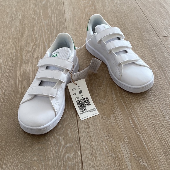 Adidas Stan Smith Velcro 3 strap sneakers, white w/green back, size 1.5, NWT - Picture 3 of 11